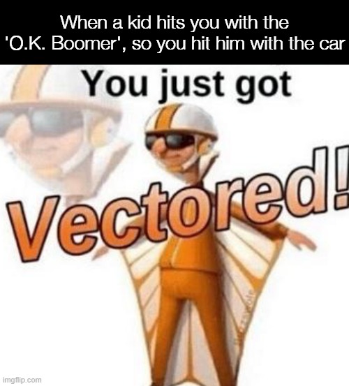 You just got vectored | When a kid hits you with the 'O.K. Boomer', so you hit him with the car | image tagged in you just got vectored | made w/ Imgflip meme maker