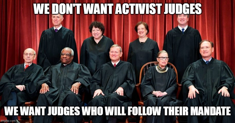 WE DON'T WANT ACTIVIST JUDGES WE WANT JUDGES WHO WILL FOLLOW THEIR MANDATE | made w/ Imgflip meme maker