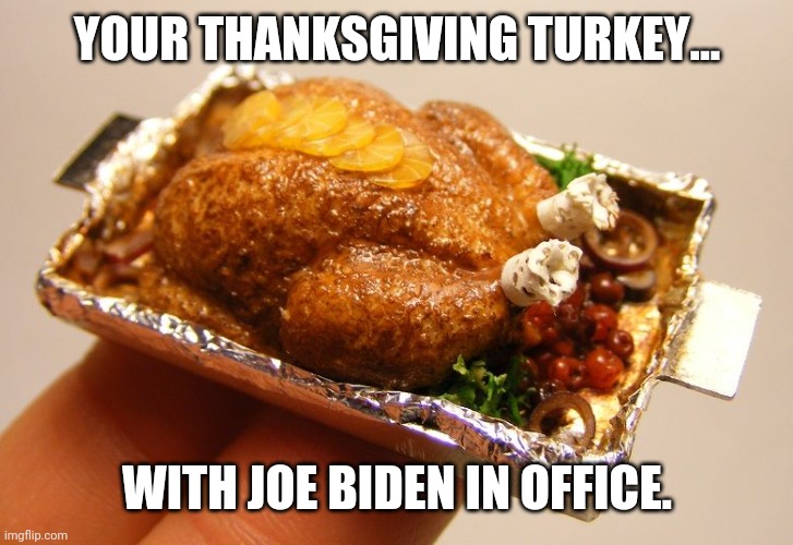 It'll be gone in one bite. | YOUR THANKSGIVING TURKEY... WITH JOE BIDEN IN OFFICE. | image tagged in memes | made w/ Imgflip meme maker