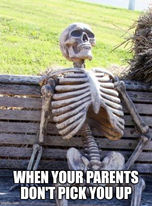 Plans | WHEN YOUR PARENTS DON'T PICK YOU UP | image tagged in memes,waiting skeleton | made w/ Imgflip meme maker