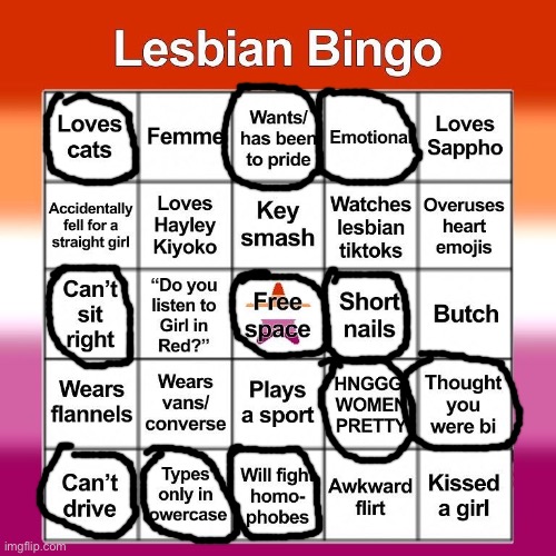 Lesbian bingo. | image tagged in lesbian bingo | made w/ Imgflip meme maker