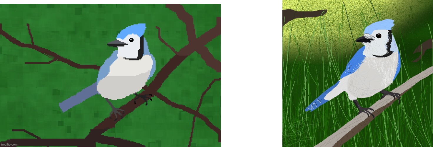Digital/Pixel art improvement over 2 months (my art) | image tagged in bird,bluejay,drawing,digital art,tree | made w/ Imgflip meme maker
