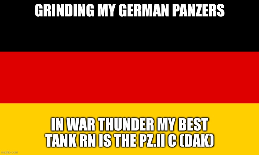 hail germany | GRINDING MY GERMAN PANZERS; IN WAR THUNDER MY BEST TANK RN IS THE PZ.II C (DAK) | image tagged in war thunder | made w/ Imgflip meme maker