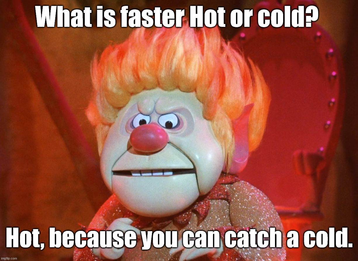 heatmiser | What is faster Hot or cold? Hot, because you can catch a cold. | image tagged in heatmiser,eye roll | made w/ Imgflip meme maker