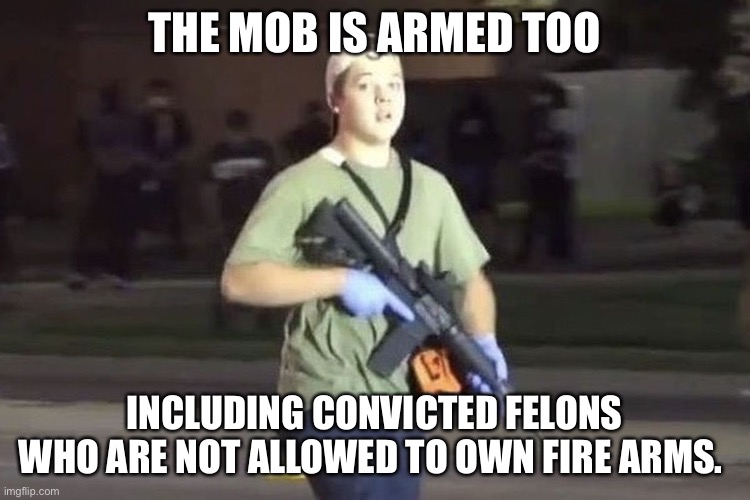 Kyle Rittenhouse | THE MOB IS ARMED TOO INCLUDING CONVICTED FELONS WHO ARE NOT ALLOWED TO OWN FIRE ARMS. | image tagged in kyle rittenhouse | made w/ Imgflip meme maker