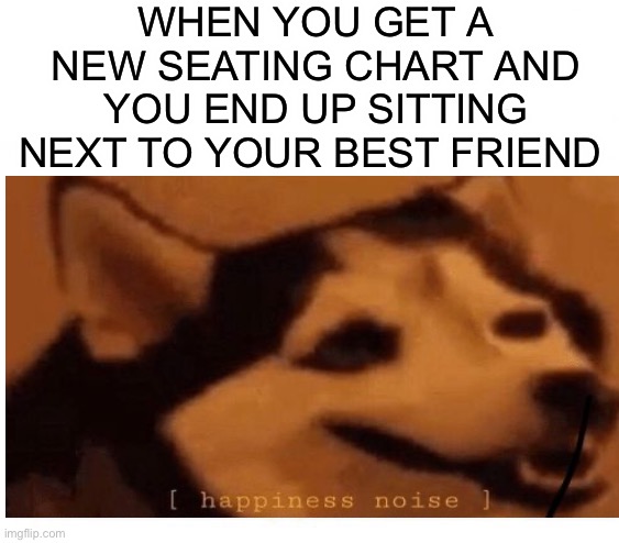Has this ever happened to you? ;D |  WHEN YOU GET A NEW SEATING CHART AND YOU END UP SITTING NEXT TO YOUR BEST FRIEND | image tagged in memes,funny,relatable memes,relatable,happines noise,lmao | made w/ Imgflip meme maker