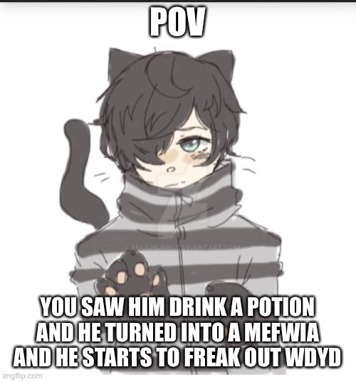 His name is Zane and is straight | POV; YOU SAW HIM DRINK A POTION AND HE TURNED INTO A MEFWIA  AND HE STARTS TO FREAK OUT WDYD | made w/ Imgflip meme maker