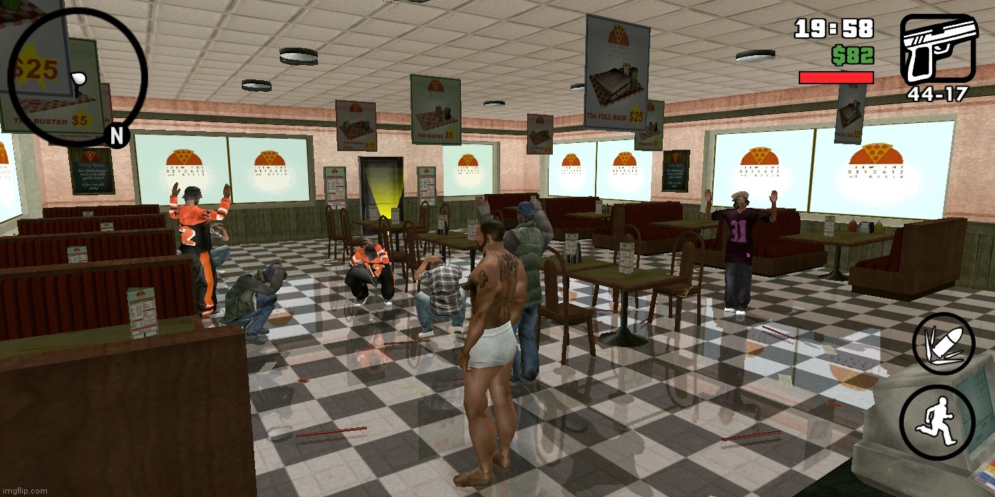 robbing a pizza restaurant in underwear. | made w/ Imgflip meme maker