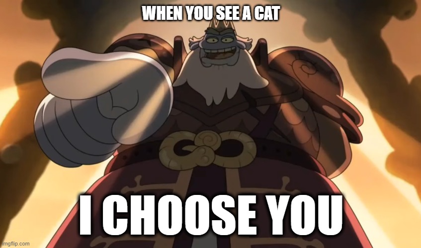 Amphibia - KING ANDRIAS CHOOSE A POKEMON | WHEN YOU SEE A CAT; I CHOOSE YOU | image tagged in amphibia,king andrias,pointing,cat,i choose you | made w/ Imgflip meme maker