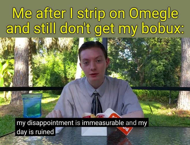 . | Me after I strip on Omegle and still don't get my bobux: | image tagged in my disappointment is immeasurable | made w/ Imgflip meme maker