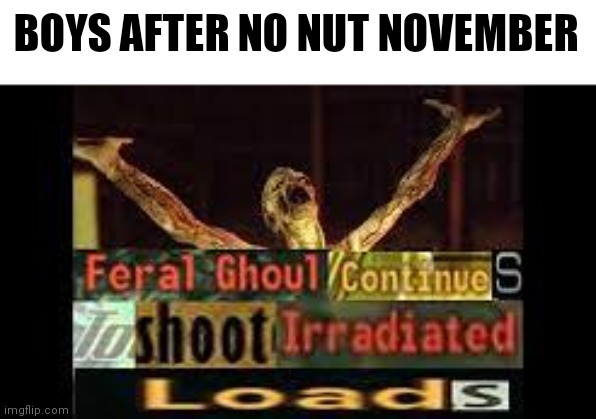 Boys in December |  BOYS AFTER NO NUT NOVEMBER | image tagged in spooky,fallout,dank memes,smh,nnn,december | made w/ Imgflip meme maker