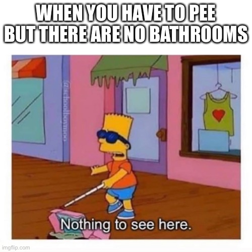 blind bart simpson | WHEN YOU HAVE TO PEE BUT THERE ARE NO BATHROOMS | image tagged in blind bart simpson | made w/ Imgflip meme maker