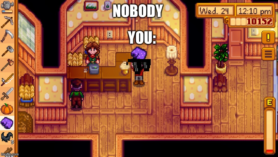 Stardew | NOBODY; YOU: | image tagged in stardew | made w/ Imgflip meme maker