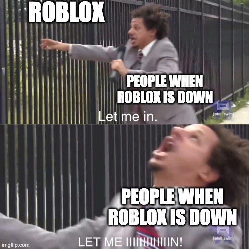 let me in | ROBLOX; PEOPLE WHEN ROBLOX IS DOWN; PEOPLE WHEN ROBLOX IS DOWN | image tagged in let me in | made w/ Imgflip meme maker