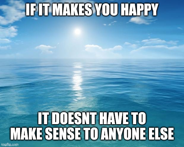 ocean | IF IT MAKES YOU HAPPY; IT DOESNT HAVE TO MAKE SENSE TO ANYONE ELSE | image tagged in ocean | made w/ Imgflip meme maker