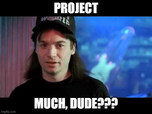 Wayne's world  | PROJECT MUCH, DUDE??? | image tagged in wayne's world | made w/ Imgflip meme maker