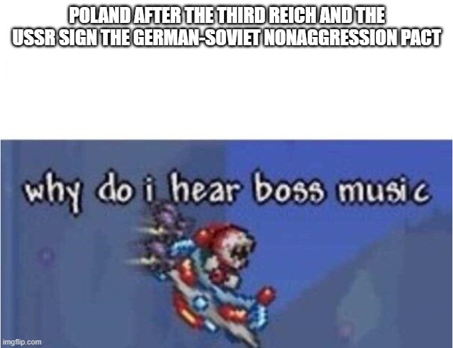 why do i hear boss music | POLAND AFTER THE THIRD REICH AND THE USSR SIGN THE GERMAN-SOVIET NONAGGRESSION PACT | image tagged in why do i hear boss music | made w/ Imgflip meme maker