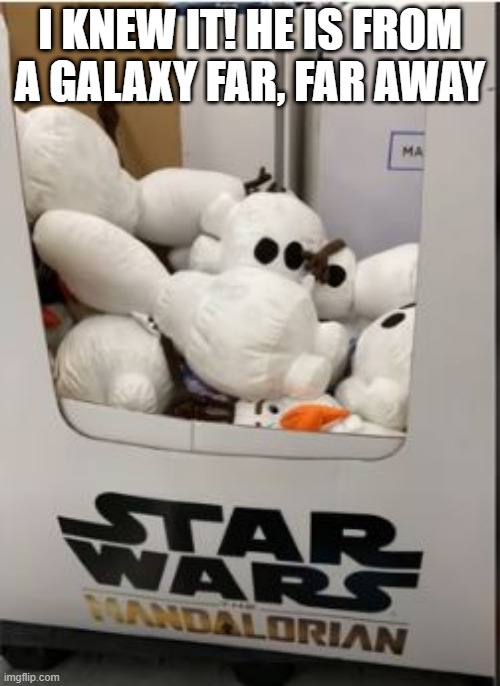 Master Olaf!!! | I KNEW IT! HE IS FROM A GALAXY FAR, FAR AWAY | image tagged in you had one job | made w/ Imgflip meme maker