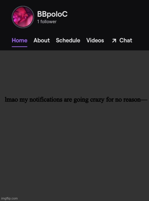 Twitch template | lmao my notifications are going crazy for no reason— | image tagged in twitch template | made w/ Imgflip meme maker
