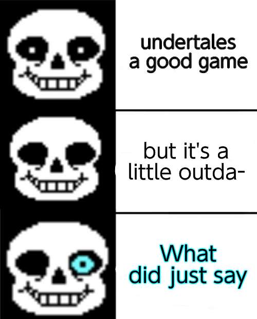 sans | undertales a good game; but it's a little outda-; What did just say | image tagged in sans | made w/ Imgflip meme maker
