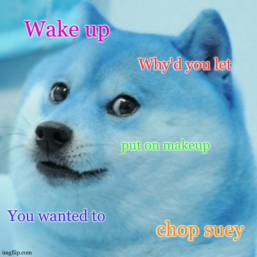 Doge Meme | Wake up; Why'd you let; put on makeup; You wanted to; chop suey | image tagged in memes,doge | made w/ Imgflip meme maker