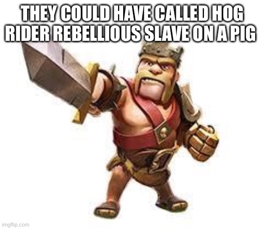 Clash of Clans Logic | THEY COULD HAVE CALLED HOG RIDER REBELLIOUS SLAVE ON A PIG | image tagged in clash of clans logic | made w/ Imgflip meme maker