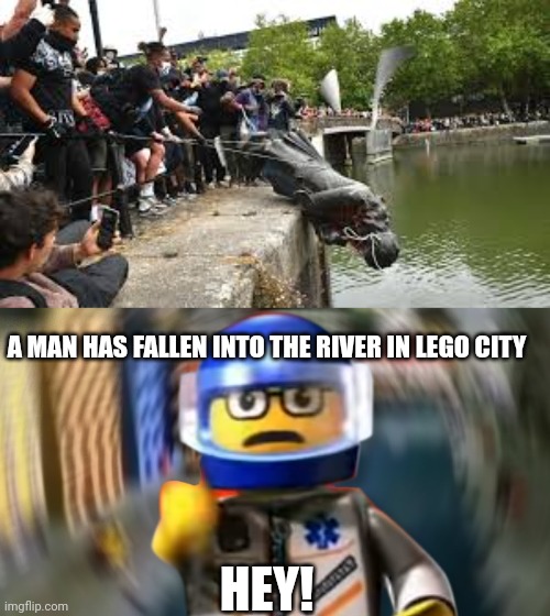 a man has into the river of lego city hey Memes & GIFs -