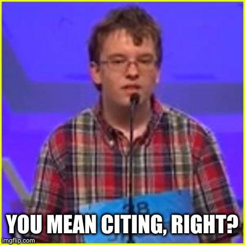 Spelling Bee | YOU MEAN CITING, RIGHT? | image tagged in spelling bee | made w/ Imgflip meme maker