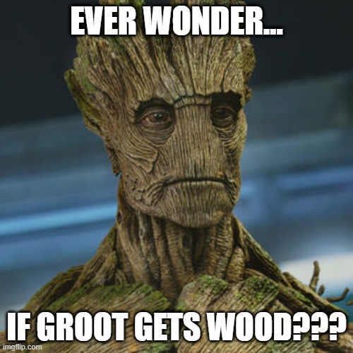 Hard | EVER WONDER... IF GROOT GETS WOOD??? | image tagged in i am groot | made w/ Imgflip meme maker