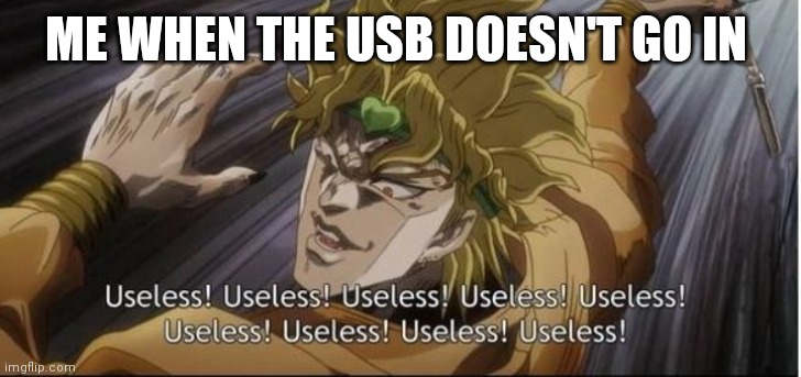 and i posted it in useless too | ME WHEN THE USB DOESN'T GO IN | image tagged in useless | made w/ Imgflip meme maker