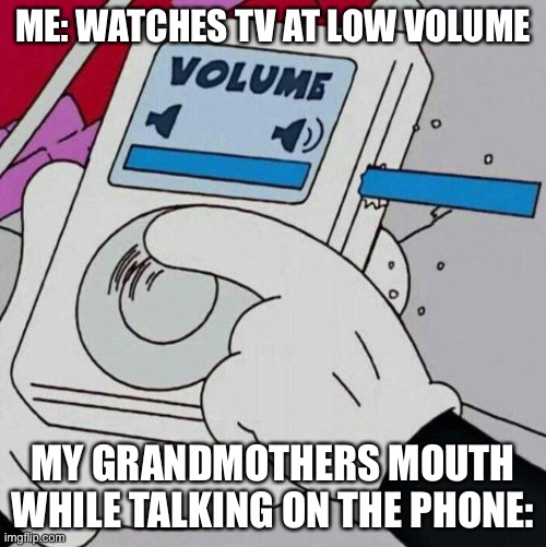 Volume Max  | ME: WATCHES TV AT LOW VOLUME; MY GRANDMOTHERS MOUTH WHILE TALKING ON THE PHONE: | image tagged in volume max | made w/ Imgflip meme maker