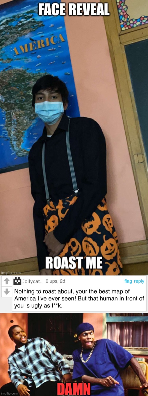 Thanks to Ayoheyo for the image and thanks to Jollycat for the hilarious roast | DAMN | image tagged in ice cube damn,meanwhile on imgflip,oh wow are you actually reading these tags | made w/ Imgflip meme maker
