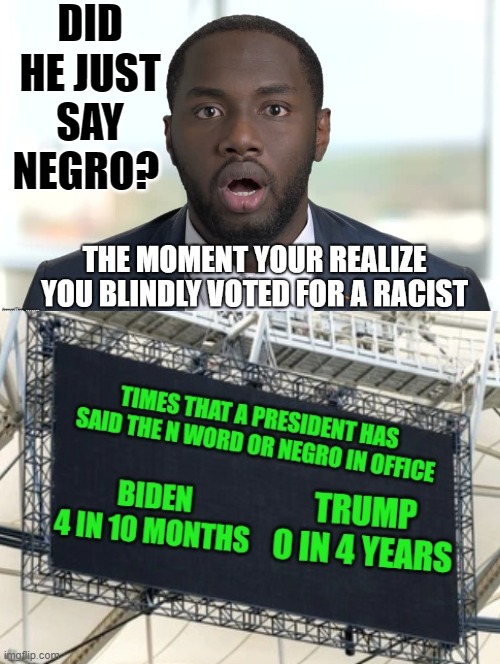 Did he just say Negro? | DID HE JUST SAY NEGRO? | image tagged in morons,idiots,stupid liberals | made w/ Imgflip meme maker
