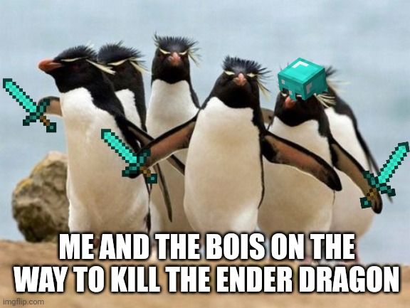 Minecraft | ME AND THE BOIS ON THE WAY TO KILL THE ENDER DRAGON | image tagged in memes,penguin gang | made w/ Imgflip meme maker