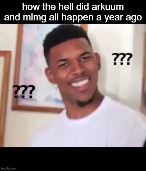 i forgot how long we had to use mlmg for | how the hell did arkuum and mlmg all happen a year ago | made w/ Imgflip meme maker