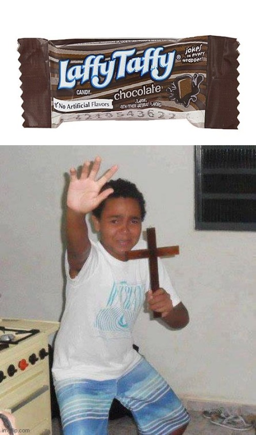 GET THE HOLY WATER | image tagged in kid with cross,cursed,memes | made w/ Imgflip meme maker