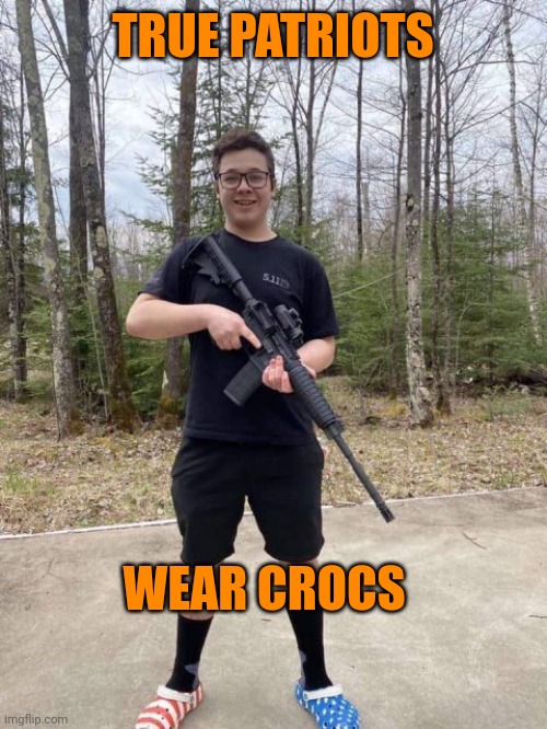 When you're too young to grow a neckbeard | TRUE PATRIOTS; WEAR CROCS | image tagged in kyle rittenhouse | made w/ Imgflip meme maker