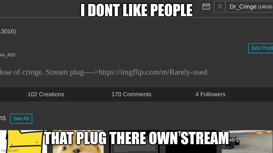 this is a joke........i think | I DONT LIKE PEOPLE; THAT PLUG THERE OWN STREAM | image tagged in tag | made w/ Imgflip meme maker