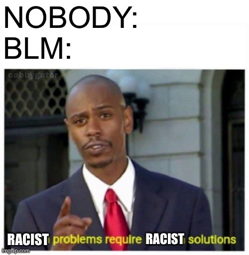 this is kinda true tho | NOBODY:
BLM:; RACIST; RACIST | image tagged in modern problems,racism,blm,politics,so true memes | made w/ Imgflip meme maker