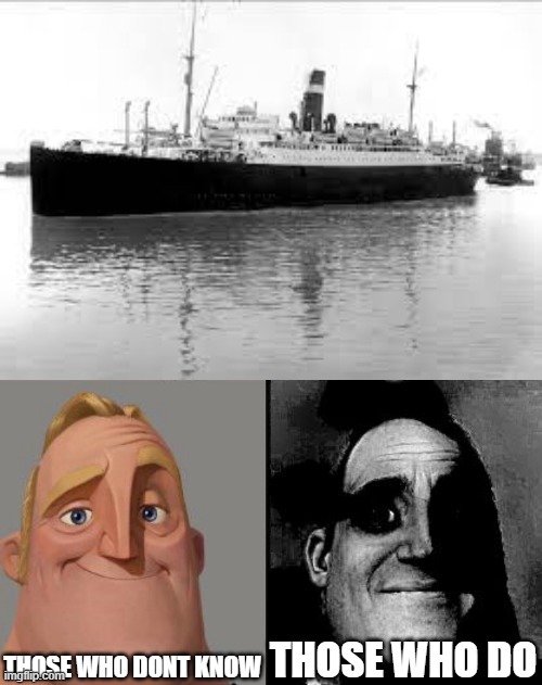 TSS Athenia the first ship lost in ww2 | THOSE WHO DONT KNOW; THOSE WHO DO | image tagged in traumatized mr incredible,athenia,ww2,oh wow are you actually reading these tags | made w/ Imgflip meme maker
