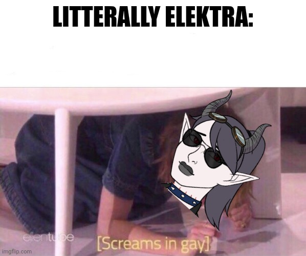 Screams in gay | LITTERALLY ELEKTRA: | image tagged in screams in gay | made w/ Imgflip meme maker