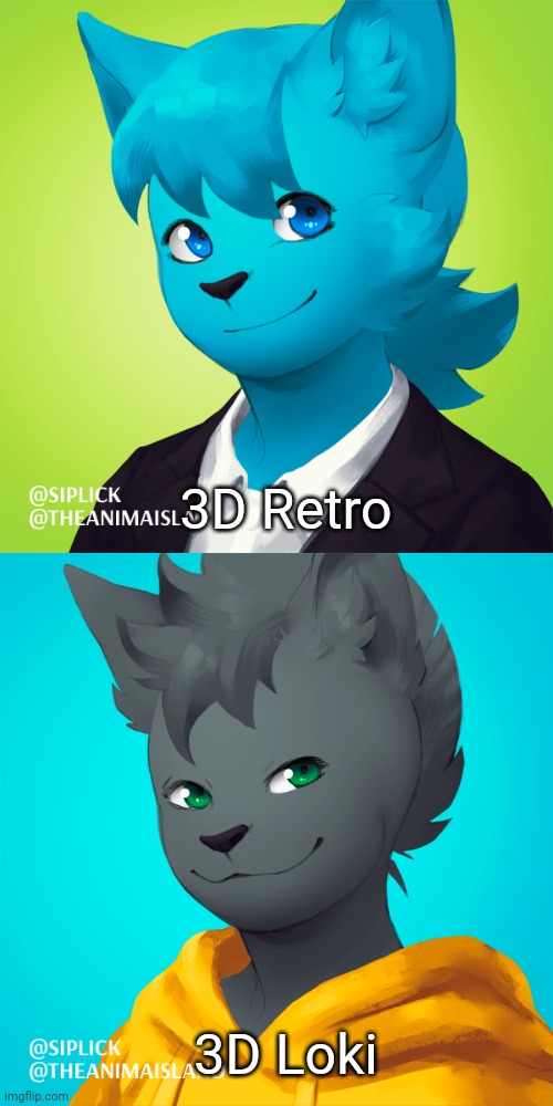 Aaahh so I found a 3D furry maker on Picrew and decided to remake my fursonas Retro and Loki on there | 3D Retro; 3D Loki | image tagged in furry,fursona,oc,picrew,3d | made w/ Imgflip meme maker
