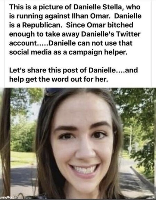 Danielle Stella running against Illhan Brother Marrying Terrorist lover Omar | image tagged in democrats,conservatives,election | made w/ Imgflip meme maker
