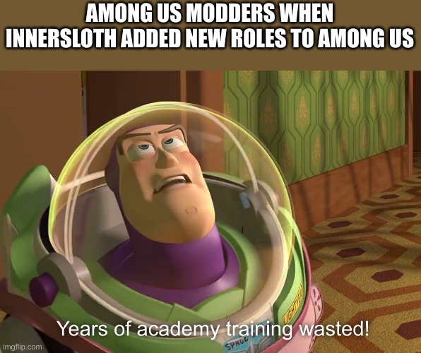 years of academy training wasted |  AMONG US MODDERS WHEN INNERSLOTH ADDED NEW ROLES TO AMONG US | image tagged in years of academy training wasted | made w/ Imgflip meme maker