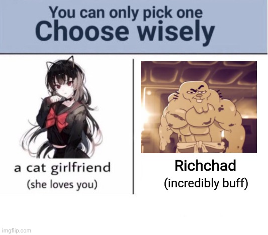 Choose wisely | Richchad; (incredibly buff) | image tagged in choose wisely | made w/ Imgflip meme maker
