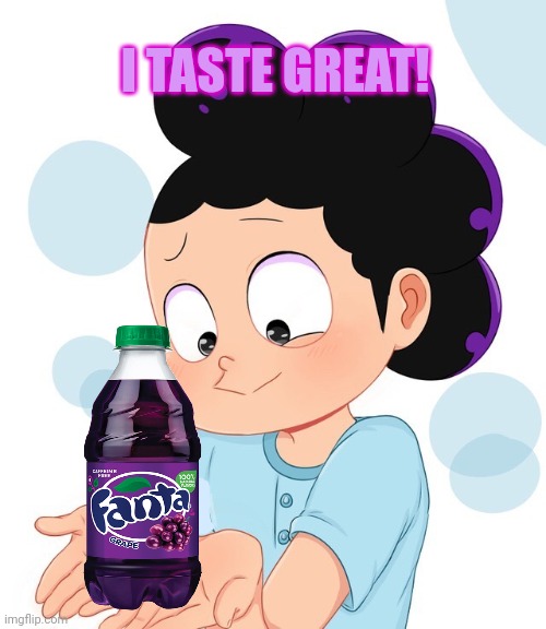 Free Mineta juice | I TASTE GREAT! | image tagged in mineta the cute grape boi,fanta,is made from,minetas hair,anime | made w/ Imgflip meme maker
