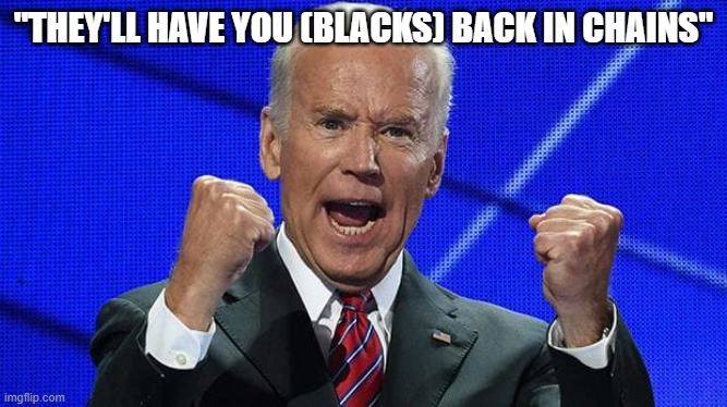 Joe Biden fists angry | "THEY'LL HAVE YOU (BLACKS) BACK IN CHAINS" | image tagged in joe biden fists angry | made w/ Imgflip meme maker