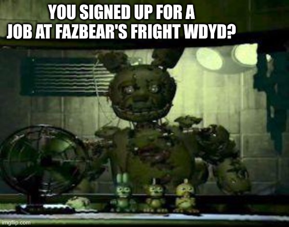 FNAF 3 RP | YOU SIGNED UP FOR A JOB AT FAZBEAR'S FRIGHT WDYD? | image tagged in fnaf springtrap in window,fnaf 3,roleplaying | made w/ Imgflip meme maker