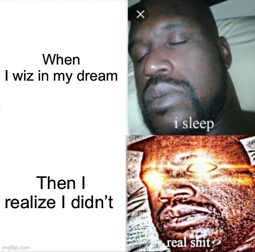 Sleeping Shaq | When I wiz in my dream; Then I realize I didn’t | image tagged in memes,sleeping shaq | made w/ Imgflip meme maker
