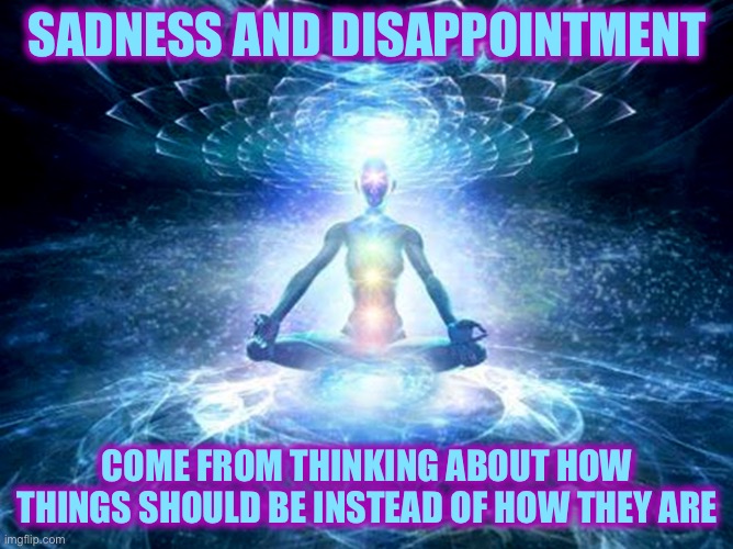 enlightened mind | SADNESS AND DISAPPOINTMENT; COME FROM THINKING ABOUT HOW THINGS SHOULD BE INSTEAD OF HOW THEY ARE | image tagged in enlightened mind | made w/ Imgflip meme maker